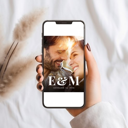 Modernes fett Monogram Initials Foto Dusty Blue Save The Date