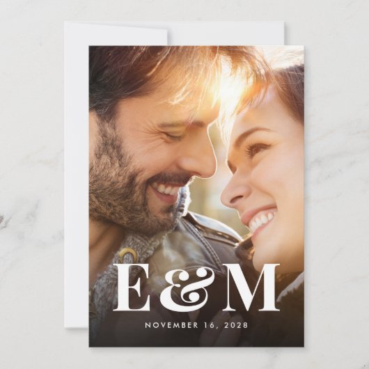 Modernes fett Monogram Initials Foto Dusty Blue Save The Date (Vorderseite)