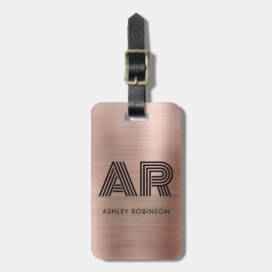 Modernes, fett Monogramm Zwei erste Rose Gold Meta Gepäckanhänger (Vorderseite vertikal)