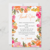 Modernes, fett orangefarbenes Brautparty von Blume Dankeskarte (Vorderseite)