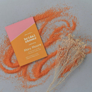 Modernes, fett orangefarbenes geometrisches Brautp Einladung