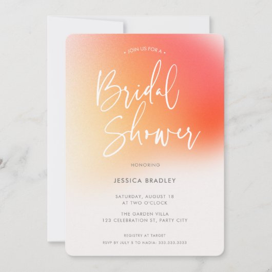 Modernes, fett orangefarbenes, rosafarbenes Brautp Einladung (Vorderseite)