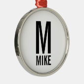 Modernes, fett Personalisiertes Monogramm und Name Silbernes Ornament (Rechts)