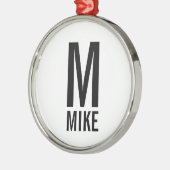 Modernes, fett Personalisiertes Monogramm und Name Silbernes Ornament (Links)