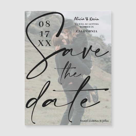 Modernes, fett schwarzes Drehbuch Save the Date Fo Magnetkarte (Vorderseite)