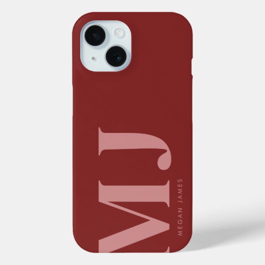 Modernes, fett tiefrotes Monogramm Case-Mate iPhone Hülle (Rückseite)