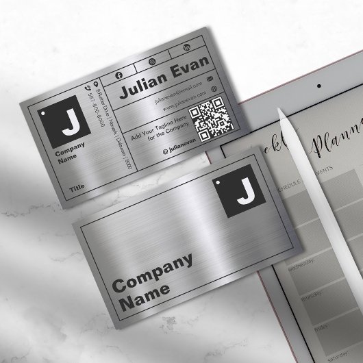 Modernes fett Typografie Monogram Shiny Metal Visitenkarte