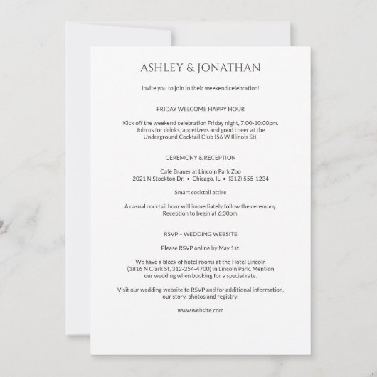 Modernes, fett und Minimalistisches Hochzeitsszena Einladung (Rückseite)