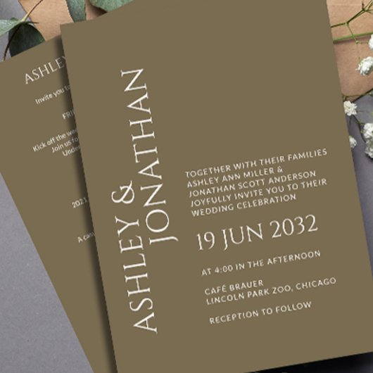 Modernes, fett und Minimalistisches Hochzeitsszena Einladung