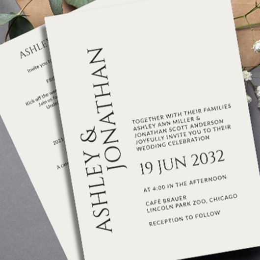 Modernes, fett und Minimalistisches Hochzeitsszena Einladung