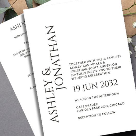 Modernes, fett und Minimalistisches Hochzeitsszena Einladung