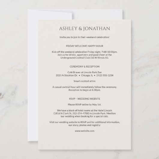 Modernes, fett und Minimalistisches Hochzeitsszena Einladung (Rückseite)