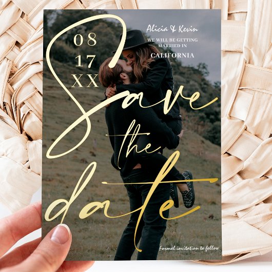 Modernes, fett weißes Foto Save the Date Folie Einladungspostkarte