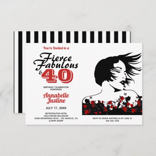 Modernes FIERCE FABULOUS & 40 stilvolle Geburtstag Einladung (Vorne/Hinten)