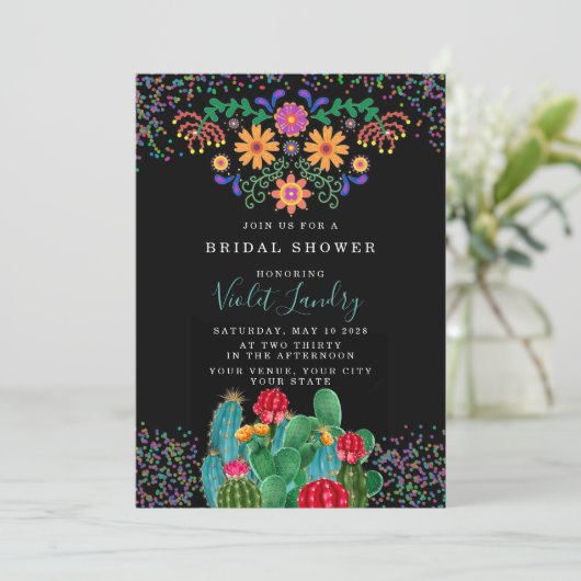 Modernes Fiesta und Kakteen Brautparty Einladung (Stehend Vorderseite)