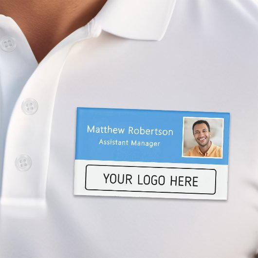 Modernes Firmenlogo Hellblau Mitarbeiterfoto Namenschild