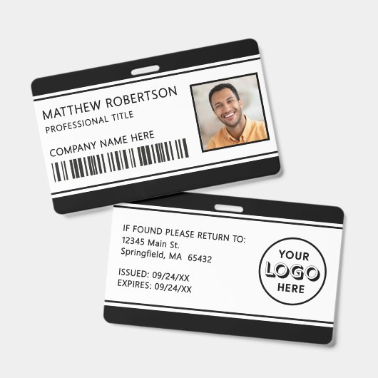Modernes Firmenlogo Mitarbeiterfoto schwarze ID Ausweis (Vorder- & Rückseite)