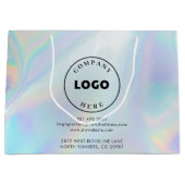 Modernes Firmenlogo und Adresse Holografischer Cus Große Geschenktüte (Vorderseite)