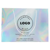 Modernes Firmenlogo und Adresse Holografischer Cus Große Geschenktüte (Rückseite)