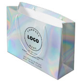 Modernes Firmenlogo und Adresse Holografischer Cus Große Geschenktüte (Rückseite Schrägansicht)
