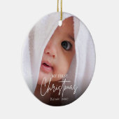 Modernes First Christmas Baby Foto Name Elegant Keramik Ornament (Rechts)