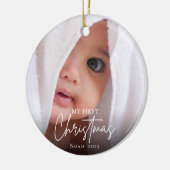Modernes First Christmas Baby Foto Name Elegant Keramik Ornament (Links)