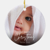 Modernes First Christmas Baby Foto Name Elegant Keramik Ornament (Hinten)
