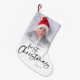 Modernes First Christmas Baby Foto Script Kleiner Weihnachtsstrumpf