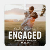 Modernes First Christmas Verlobt Keepake Foto Ornament Aus Metall (Rückseite)