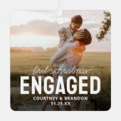 Modernes First Christmas Verlobt Keepake Foto Ornament Aus Metall (Vorderseite)