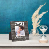 Modernes First Vatertag Script Heart Wood Foto Fotoplatte (InSitu)