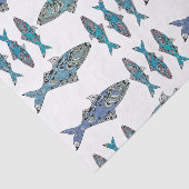 Modernes, fisch-blaues verziertes Dekormuster Seidenpapier (Ausschnitt)