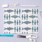 Modernes, fisch-blaues verziertes Dekormuster Seidenpapier (Handwerk)