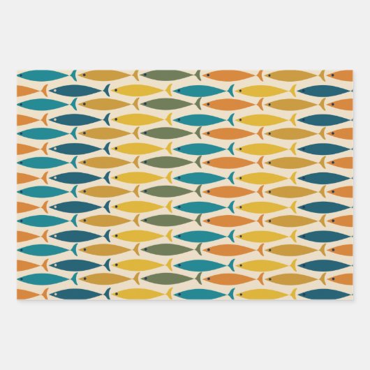 Modernes Fischmuster des Mitteljahrhunderts Geschenkpapier Set (Vorderseite 3)