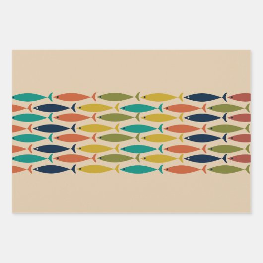 Modernes Fischmuster des Mitteljahrhunderts Geschenkpapier Set (Vorderseite 2)