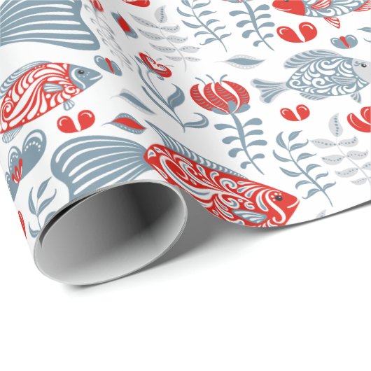 Modernes Fischmuster Geschenkpapier (Rolleneckpunkt)