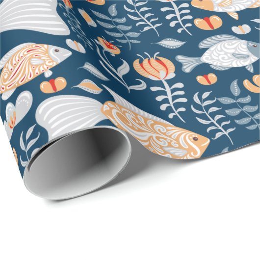 Modernes Fischmuster Geschenkpapier (Rolleneckpunkt)
