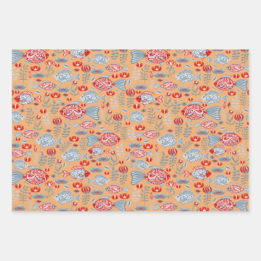 Modernes Fischmuster Geschenkpapier Set (Vorderseite 2)