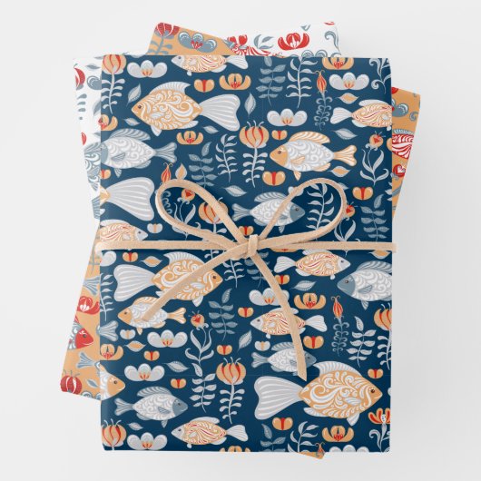 Modernes Fischmuster Geschenkpapier Set (Beispiel)