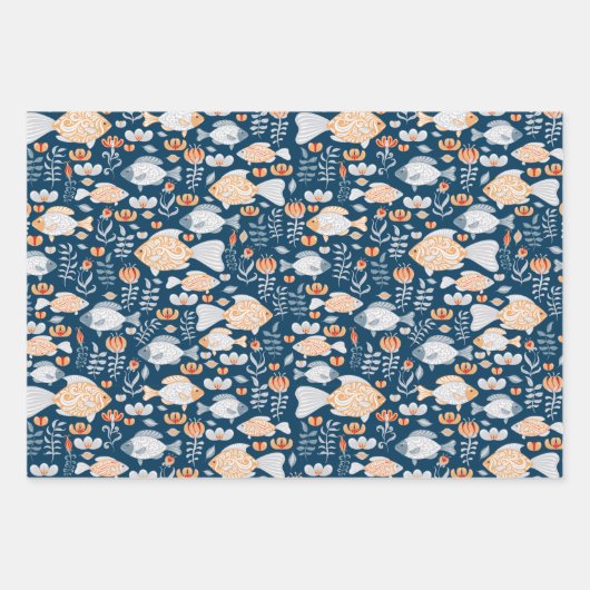 Modernes Fischmuster Geschenkpapier Set (Vorderseite)