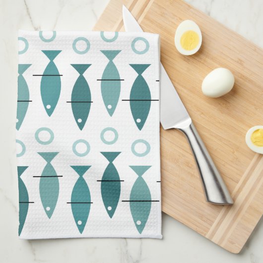 Modernes Fischmuster Türkis aus dem Mittelalter Geschirrtuch (Viertel Falte)