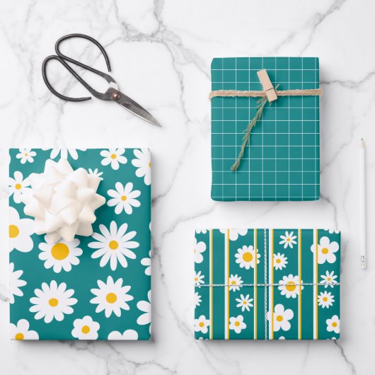 Modernes Flachbild-Grafik Aquamarin Blau Geschenkpapier Set (Vorderseite)