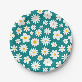 Modernes Flachbild-Graphic Daisy Aquamarin Blue Pappteller