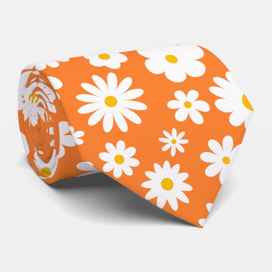 Modernes Flachbild-Graphic Daisy Orange Krawatte (Gerollt)