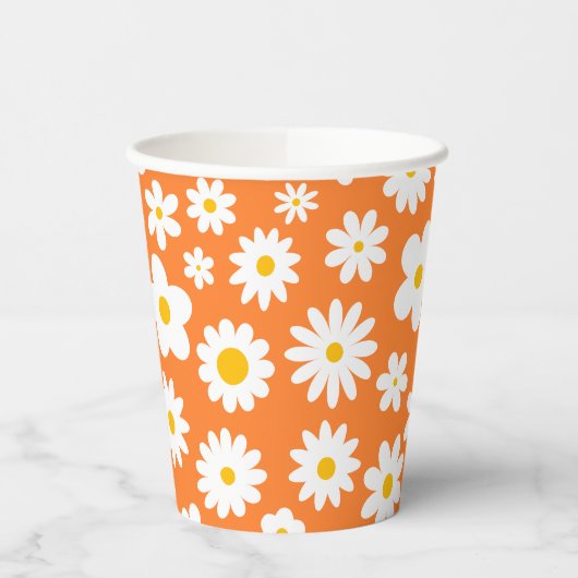 Modernes Flachbild-Graphic Daisy Orange Pappbecher (Links)