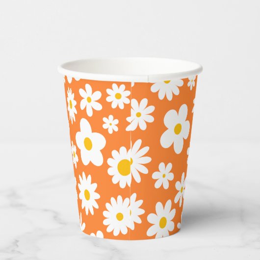 Modernes Flachbild-Graphic Daisy Orange Pappbecher (Rechts)