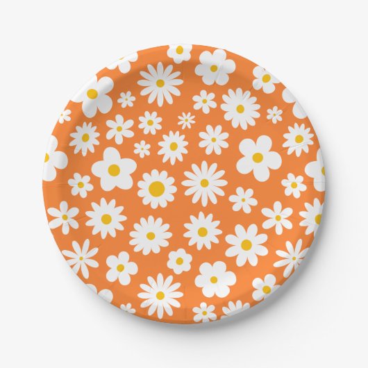 Modernes Flachbild-Graphic Daisy Orange Pappteller (Vorderseite)