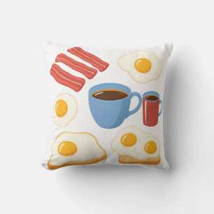 Modernes Flachdesign von Bacon Eggs Toast and Coff Kissen