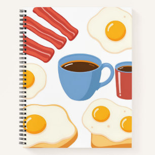 Modernes Flachdesign von Bacon Eggs Toast and Coff Notizblock