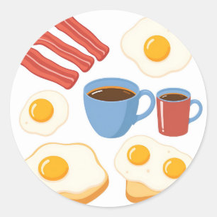 Modernes Flachdesign von Bacon Eggs Toast and Coff Runder Aufkleber